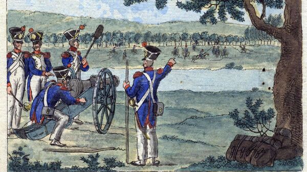 Стрельба из пушки по отряду конных солдат, неизвестный гравер, 1810-е гг.