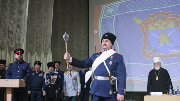 Константин Давитьян на церемонии выборов нового атамана Волжского войскового казачьего общества 