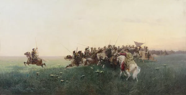 Картина Ф. А. Рубо Атака запорожцев в степи, 1881 г.