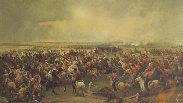 Атака лейб-казаков под Лейпцигом 4 октября 1813. Иллюстрация из книги История Лейб-гвардии казачьего его величества полка. 1775-1813-1875-1913, Санкт-Петербург, 1913