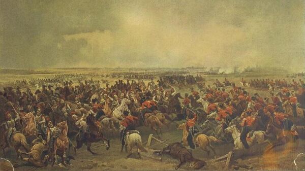 Атака лейб-казаков под Лейпцигом 4 октября 1813. Иллюстрация из книги История Лейб-гвардии казачьего его величества полка. 1775-1813-1875-1913, Санкт-Петербург, 1913