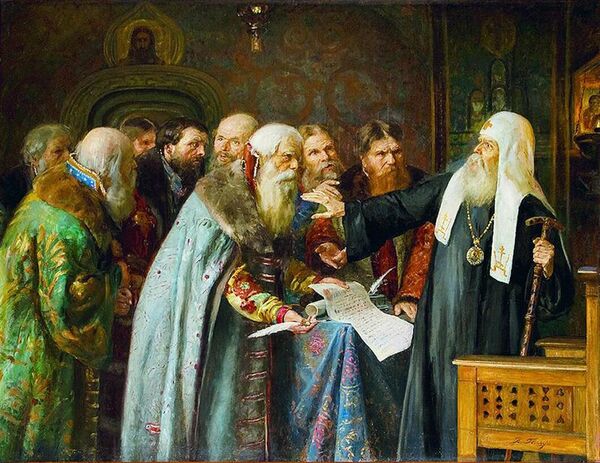 Картина Патриарх Ермоген отказывается подписывать грамоту о роспуске ополчения художника П.И. Геллера Картина Патриарх Ермоген отказывается подписывать грамоту о роспуске ополчения художника П.И. Геллера