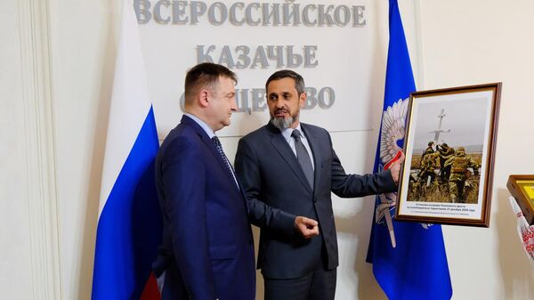Атаман Всероссийского казачьего общества Виталий Кузнецов на встрече с первым заместителем Министра просвещения Российской Федерации Александром Бугаевым