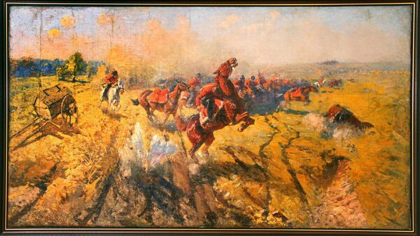 Лейб-гвардии казачий полк в Бородинском сражении. 1911 год. Лейб-гвардии казачий полк в Бородинском сражении. 1911 год.