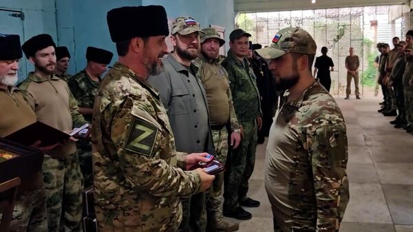Награждение бойцов казачьей разведывательной бригады Терек