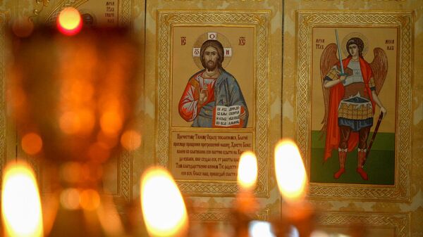 Фрагмент тканевого иконостаса, который будет представлен на фестивале Казачья станица Москва