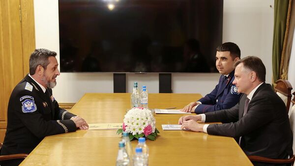 Встреча губернатора Ростовской области Юрия Слюсаря с атаманом ВсКО Виталием Кузнецовым и атаманом ВКО ВВД Сергеем Бодряковым