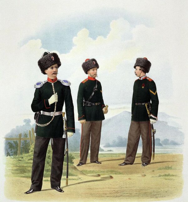 Пешие батальоны Забайкальского казачьего войска и конные: Иркутский и Енисейский казачьи полки. Пиратский К. К. 1867