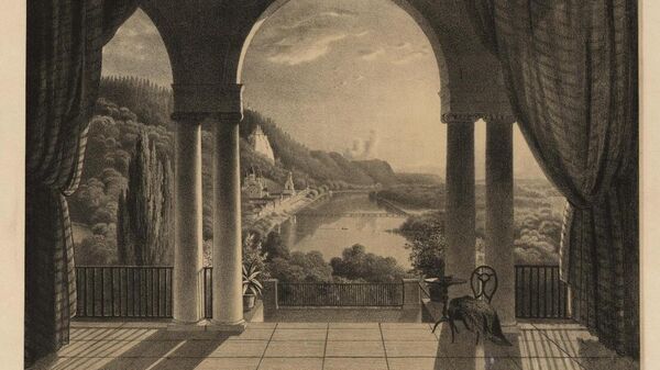 Вид монастыря с балкона имения Потемкиных. Литография. Санкт-Петербург. Середина XIX века Вид монастыря с балкона имения Потемкиных. Литография. Санкт-Петербург. Середина XIX века