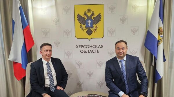 Рабочая встреча первого заместителя губернатора Херсонской области Павла Шувалкина и заместителя атамана Всероссийского казачьего общества Андрея Фадюхина 