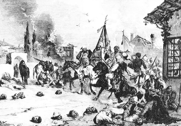 Зверства башибузуков. Рисунок Николая Каразина. Журнал Нива, 1877 год, №35