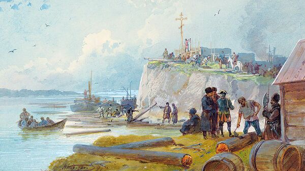 Николай Каразин. Казаки при постройке линейных крепостей. 1716 год