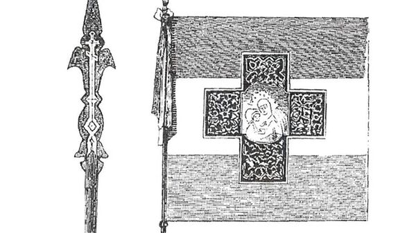 Зарисовки Николая Каразина с молебна и освящения Самарского знамени. Журнал Нива, 1877 год, №23