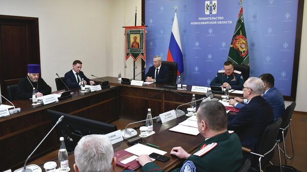 Участники выездного заседания совета атаманов Сибирского казачьего войска в Новосибирской области