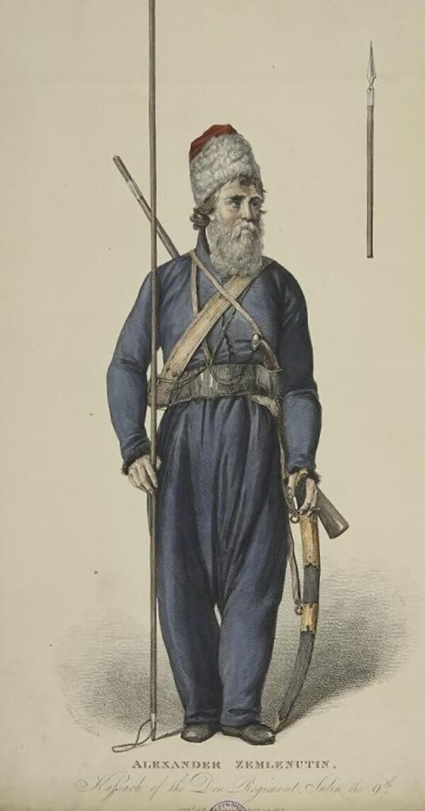 Казак Александр Землянухин и его знаменитая пика. Гравюра Андреа Фрески Андреа, 1813 год. Экспонат музея им. Александра Пушкина