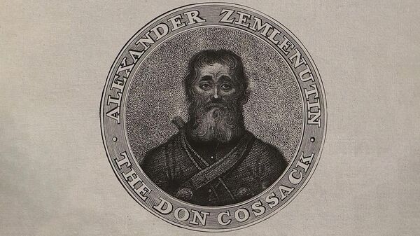 Донской казак Александр Землянухин, английская гравюра 1813 года. Иллюстрация из журнала Исторический вестник №12 за 1886 год