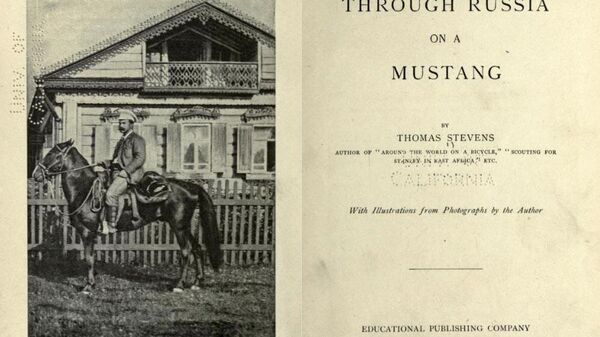 Титульный лист и портрет автора. Книга Томаса Стивенса По России на мустанге. 1891 год