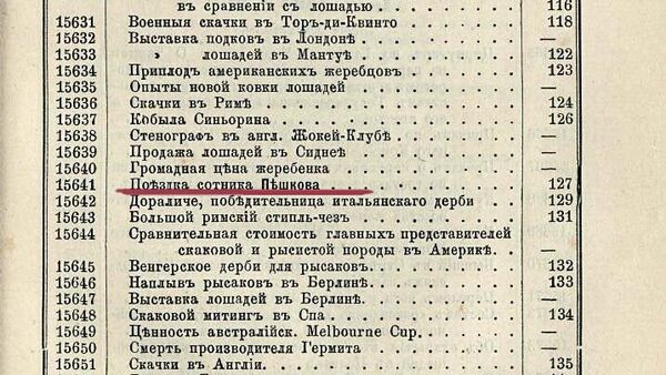 Статья о путешествии Дмитрия Пешкова в библиографическом каталоге Журнала коннозаводства